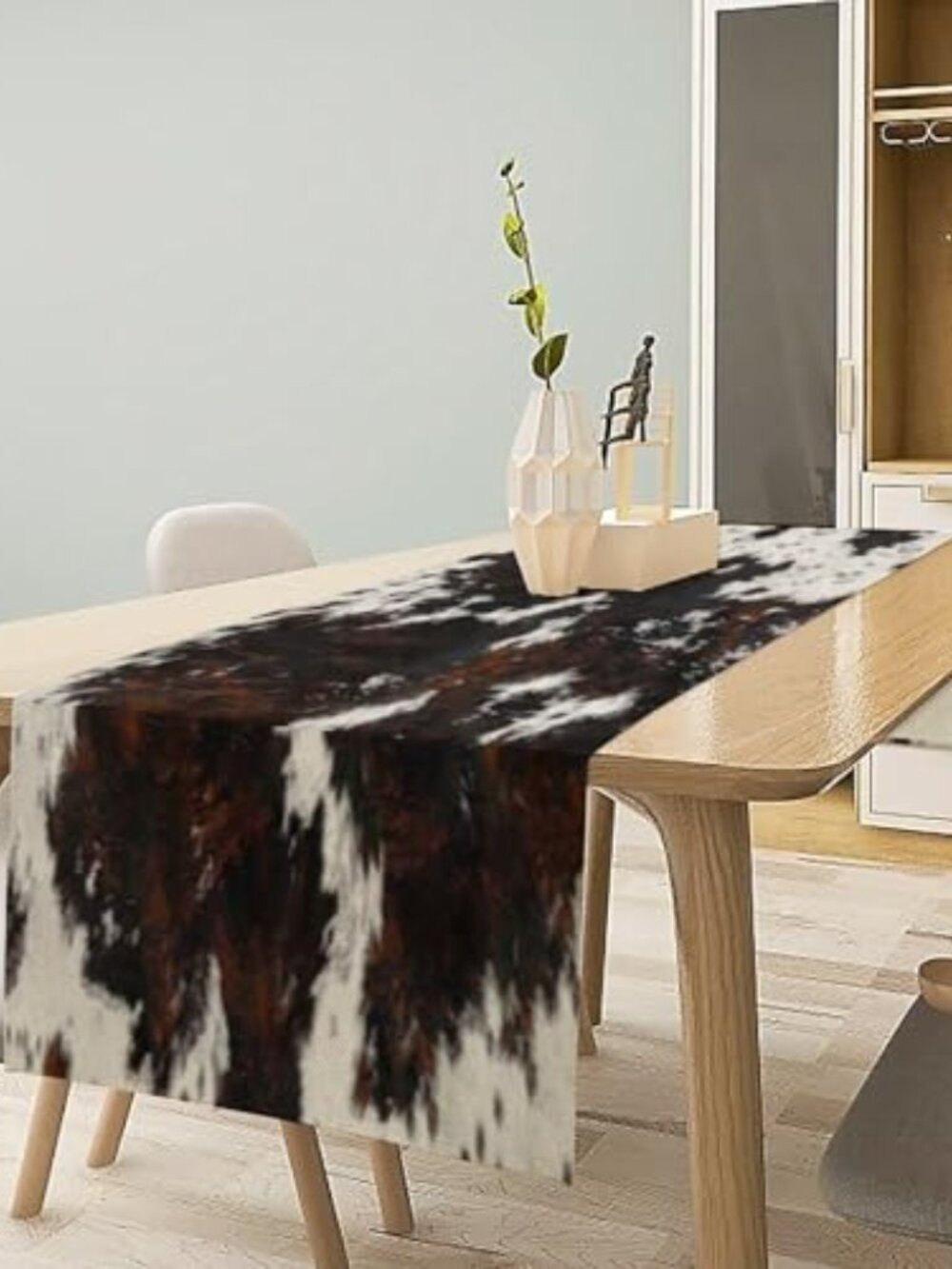 Cow Skin Print Table Runner Cotton Linen Rustic Cottage Country Farm Animal